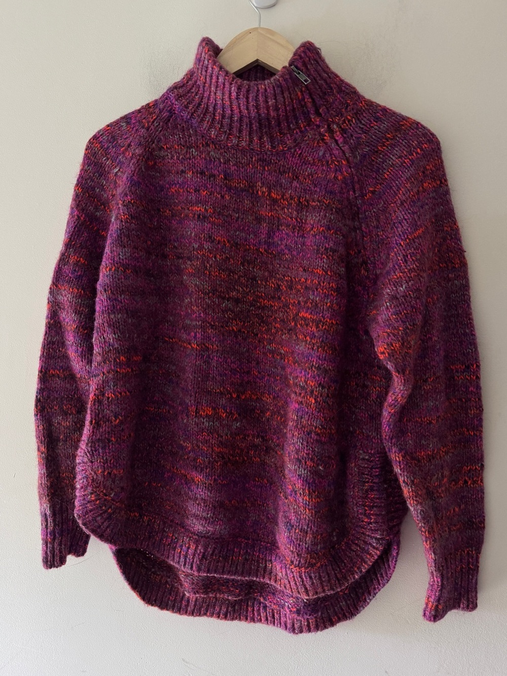Madewell Multicolored Zip-Turtleneck Sweater Marled Plum Wool Alpaca Blend